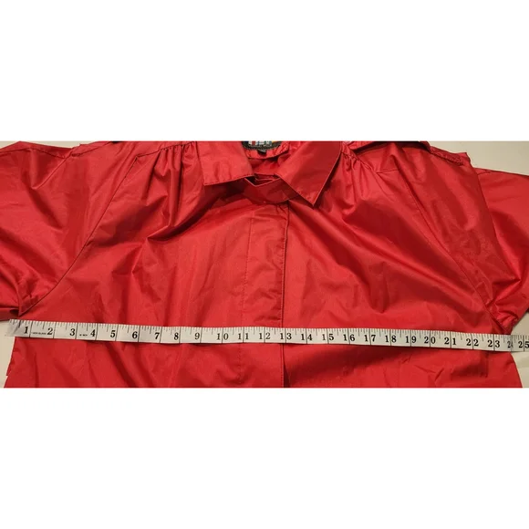 Vintage 80s Paris Sport Club Red Belted Long Nylon Trench Coat Women's 7/8 M - Picture 16 of 16